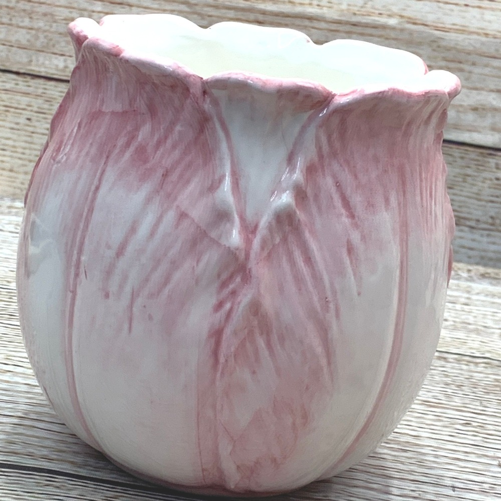 Mann Tulip Time Handpainted Ceramic Vase Planter 1987‎ Pink White Vintage